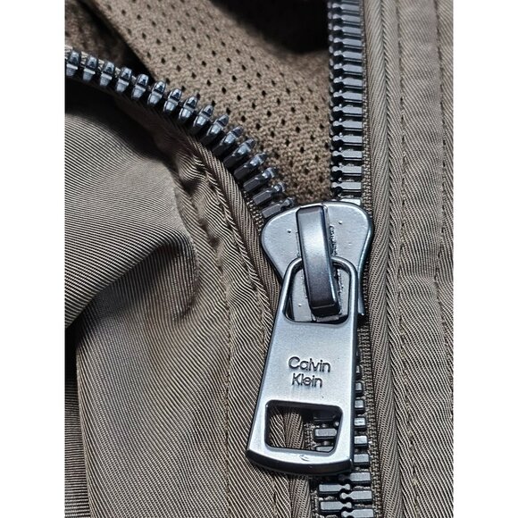 NWT Calvin Klein Men's Dark Tan Ribbed Collar Bomber Flight Jacket Sz Large 2763 - Picture 10 of 13